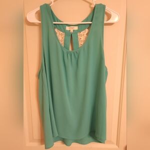 Umgee Aqua Sleeveless Blouse with Lace Detail